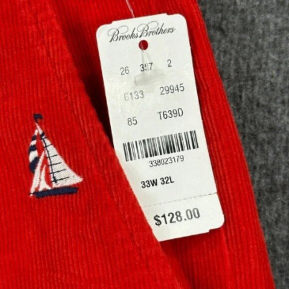 Brooks Brothers Country Club Pants Mens 33x32 Red Sailboat Corduroy Trousers NEW - Picture 8 of 12